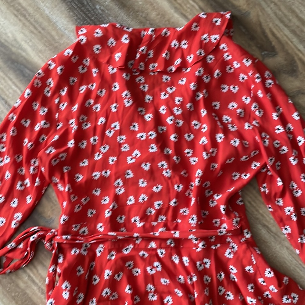 Ganni Silvery Crepe Wrap Red Floral Viscose Blouse Top - Picture 11 of 12